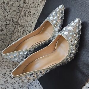 Elegant Silver And Crystal Pumps